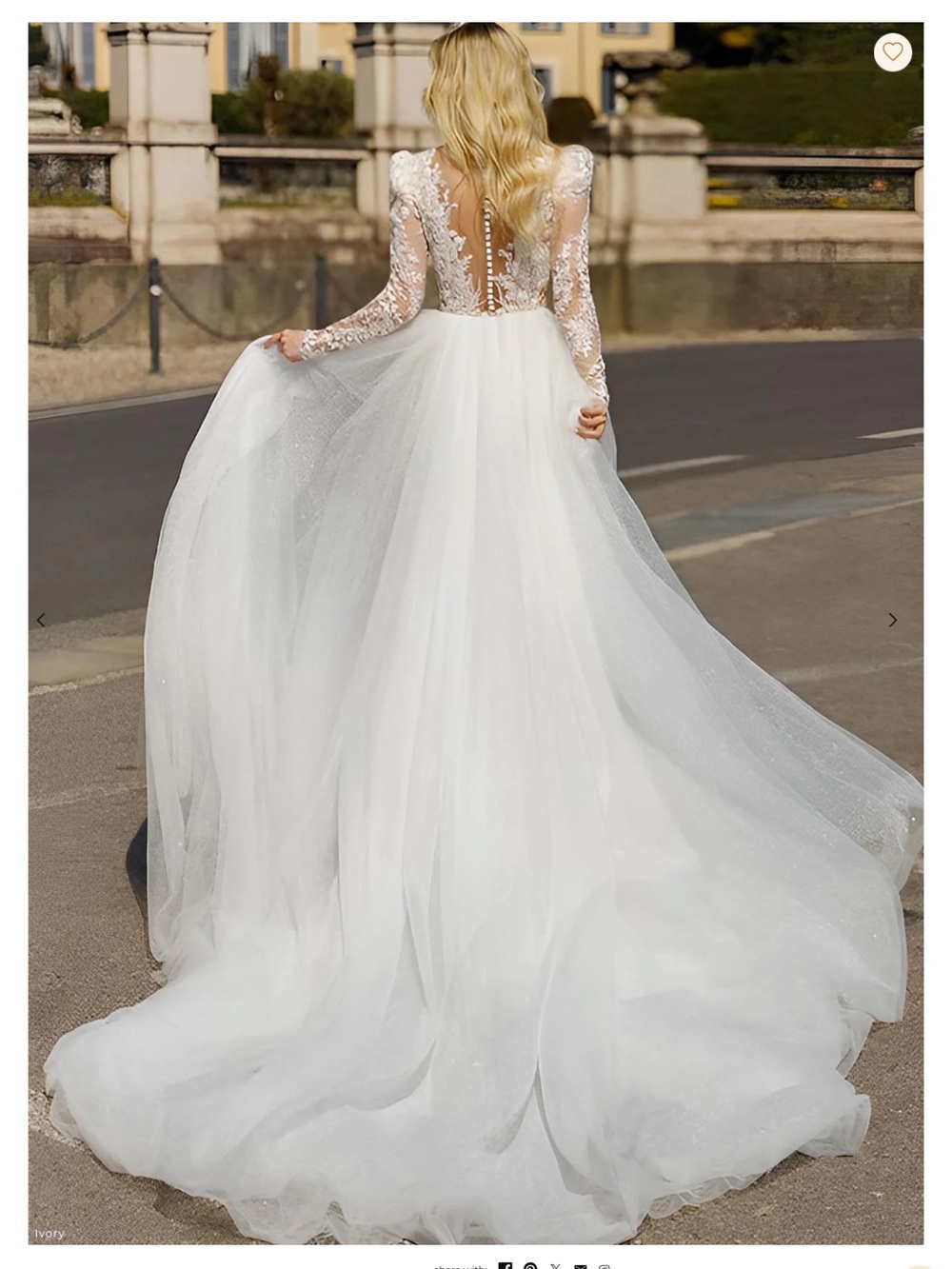Ivory Lace Illusion Long-Sleeve Bridal Gown - Picture 5 of 6